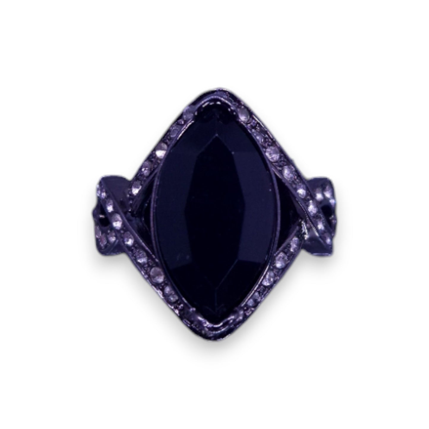 Metal Black & Clear Cubic Zirconia Statement Ring