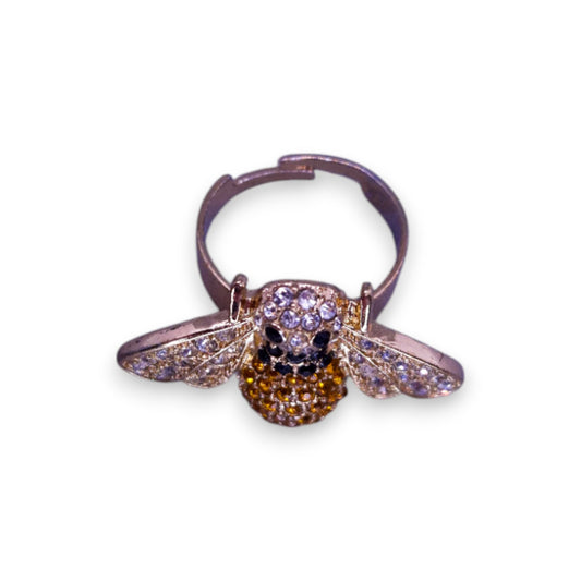 Gold Tone Yellow, Black & Clear Cubic Zirconia Nature Inspired Ring