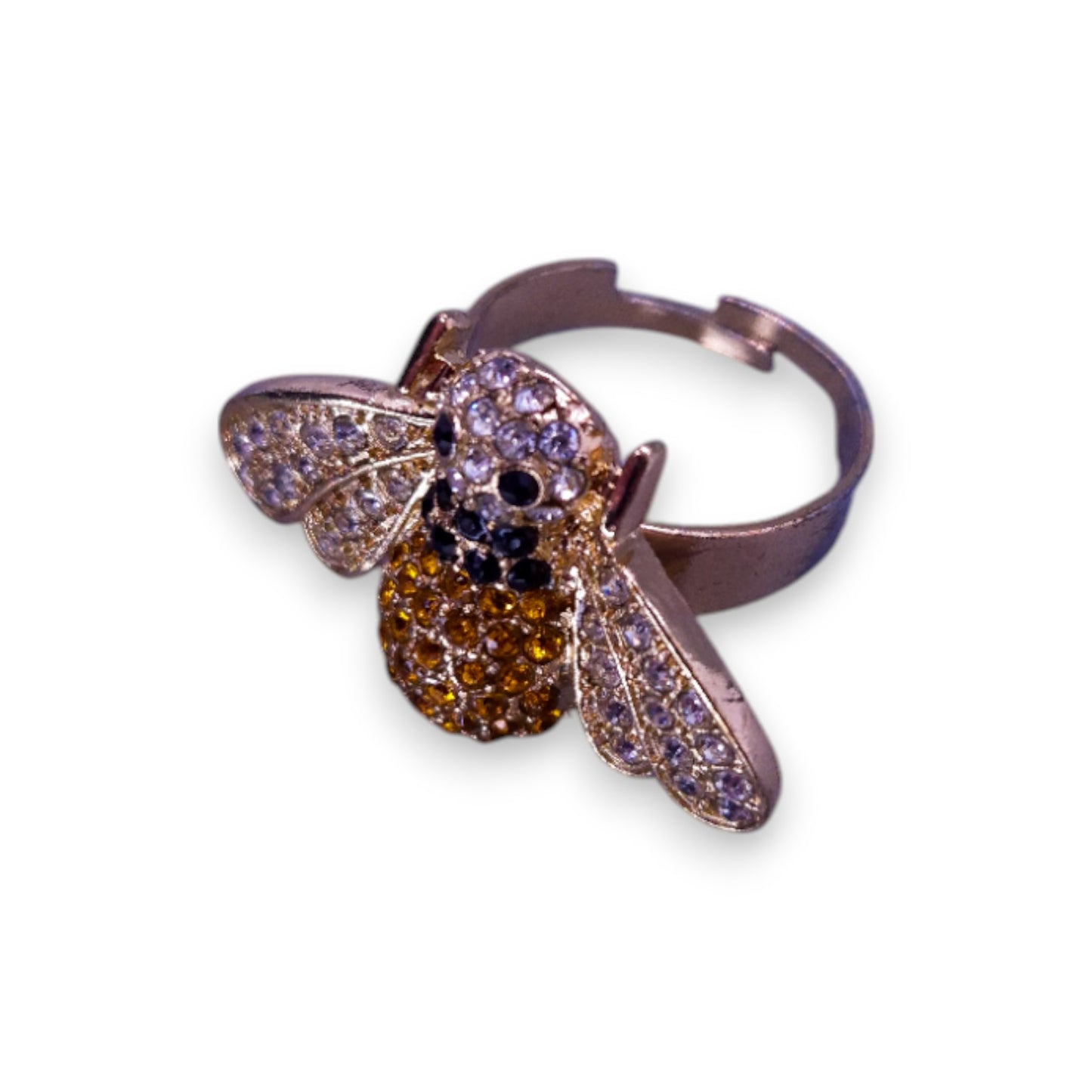 Gold Tone Yellow, Black & Clear Cubic Zirconia Nature Inspired Ring