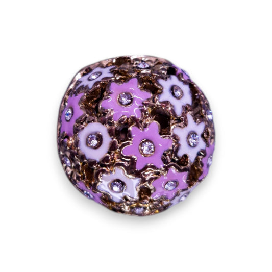Gold Tone Cubic Zirconia Enamelled Nature Inspired Flowers Ring