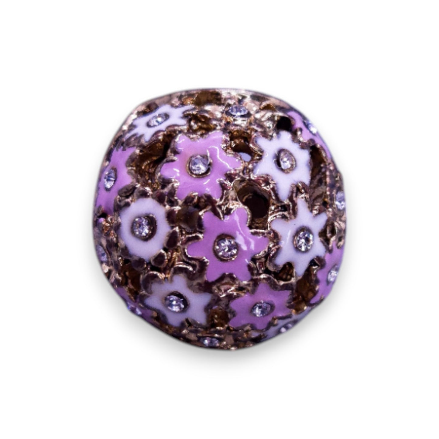 Gold Tone Cubic Zirconia Enamelled Nature Inspired Flowers Ring