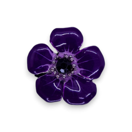 Silver Tone Black Stone Enamelled Nature Inspired Flower Ring