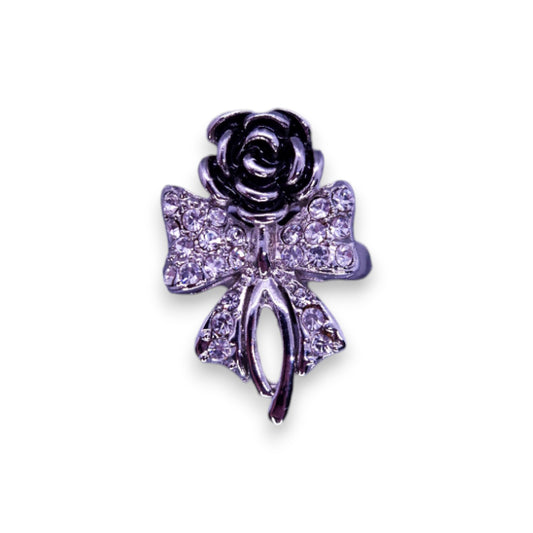 Silver Tone Clear Cubic Zirconia Nature Inspired Rose Ring