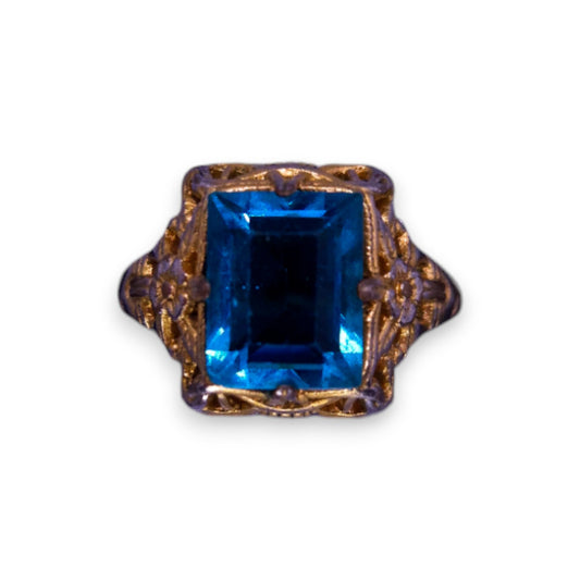 Gold Tone Blue Stone Vintage Ring