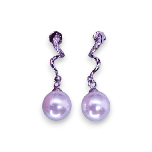 Silver Tone Pearls Cubic Zirconia Classic Earrings