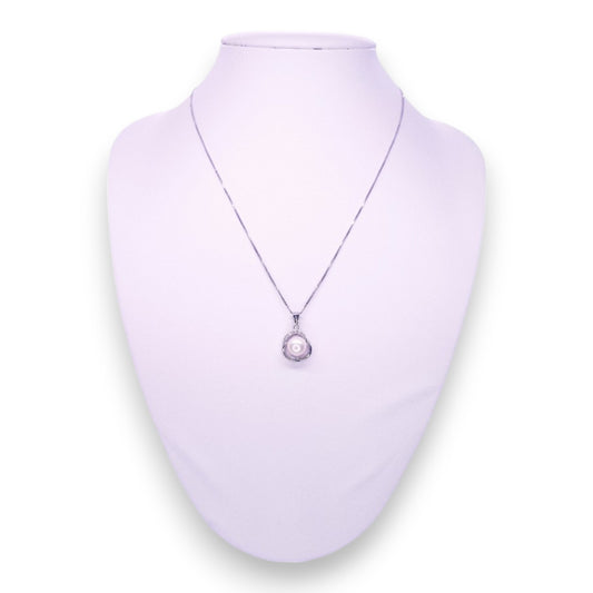 Sterling Silver Pearl & Clear Cubic Zirconia Classic Necklace