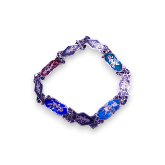 Silver Enamelled Vintage Bracelet Siam Panel