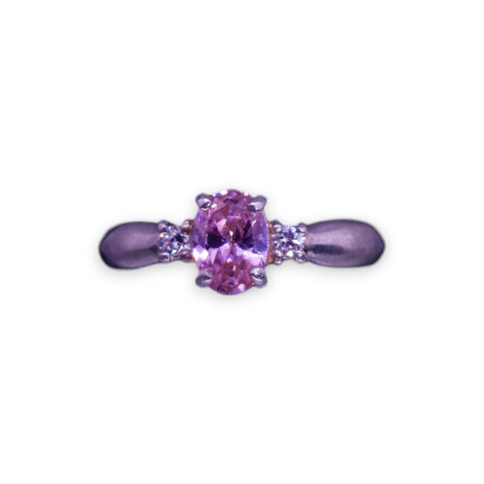 Silver Tone Pink & Clear Cubic Zirconia Classic Ring
