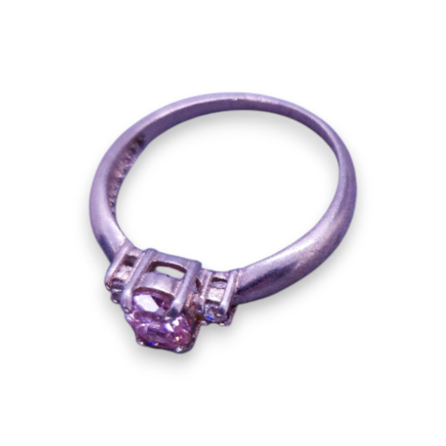 Silver Tone Pink & Clear Cubic Zirconia Classic Ring