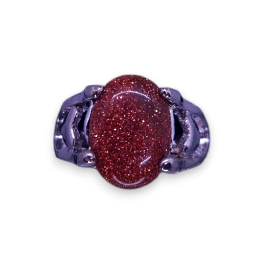 Silver Tone Brown Goldstone Classic Ring
