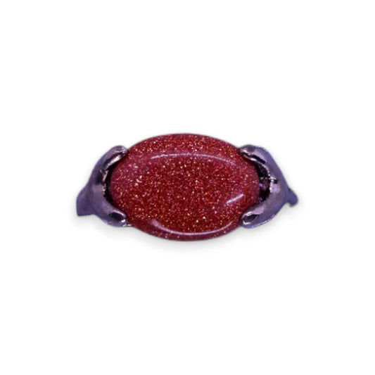 Silver Tone Brown Goldstone Classic Ring