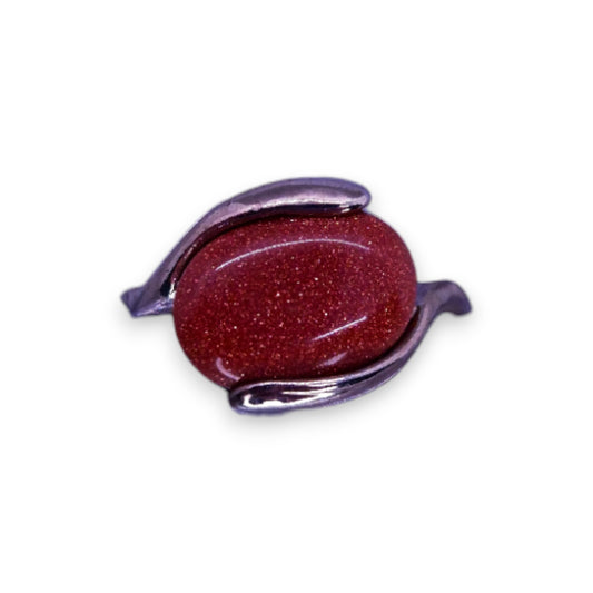 Silver Tone Brown Goldstone Classic Ring