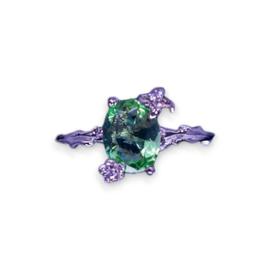 Silver Tone Green Stone Nature Inspired Ring