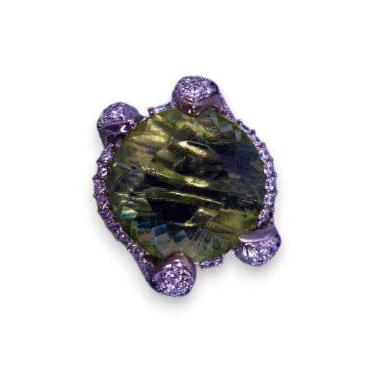 Silver Tone Green Stone Nature Inspired Ring