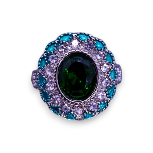 Silver Tone Green Stone Vintage Ring