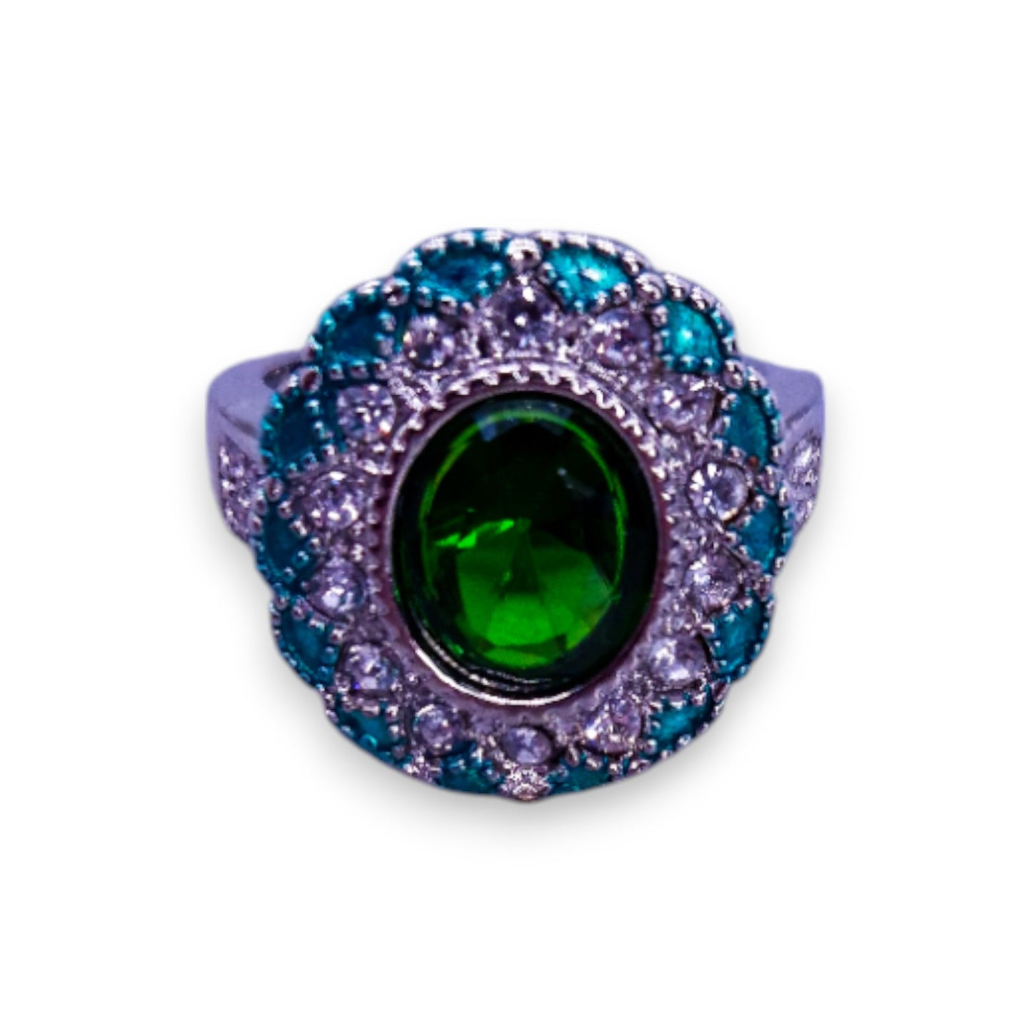 Silver Tone Green Stone Vintage Ring