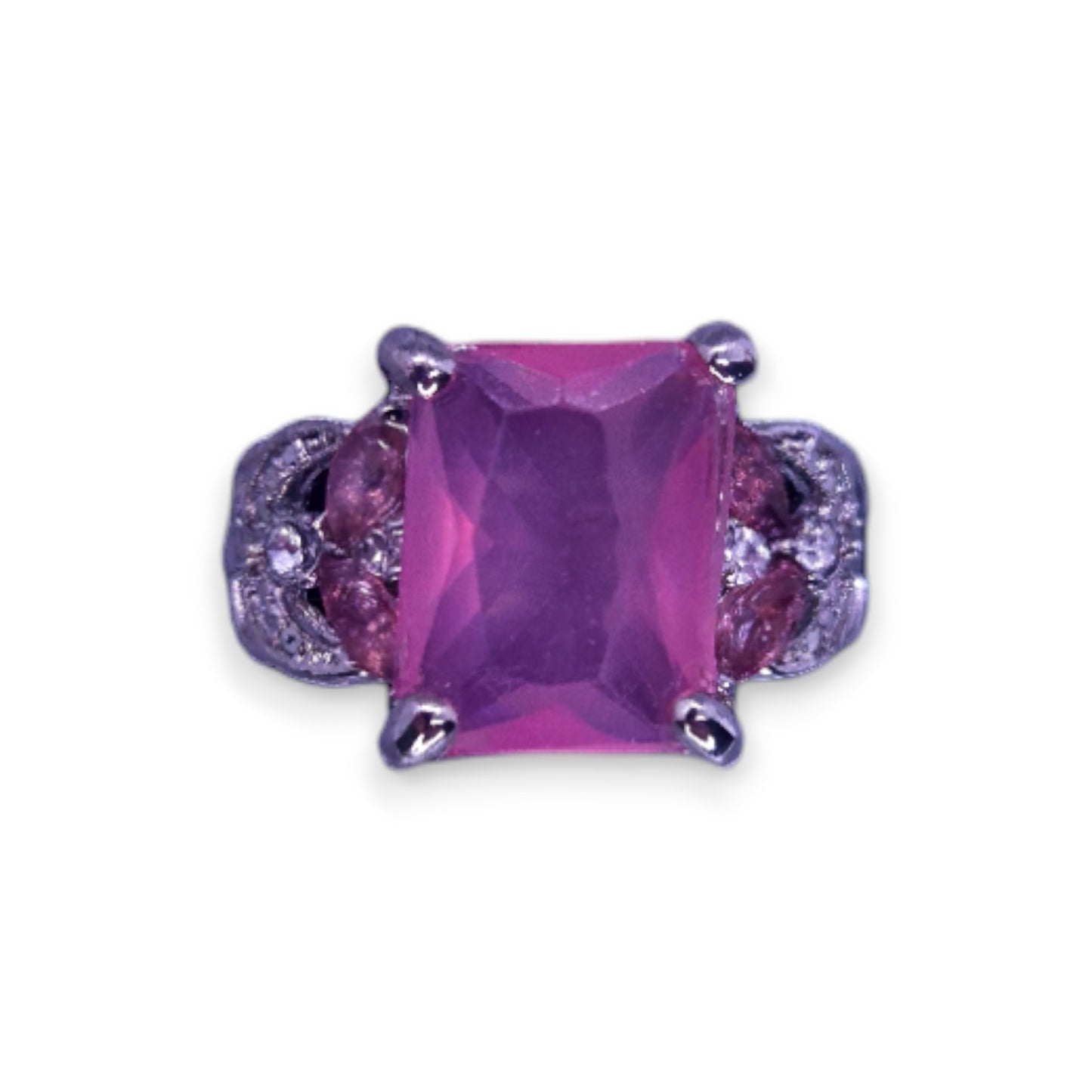 Silver Tone Pink & Clear Stones Classic Ring
