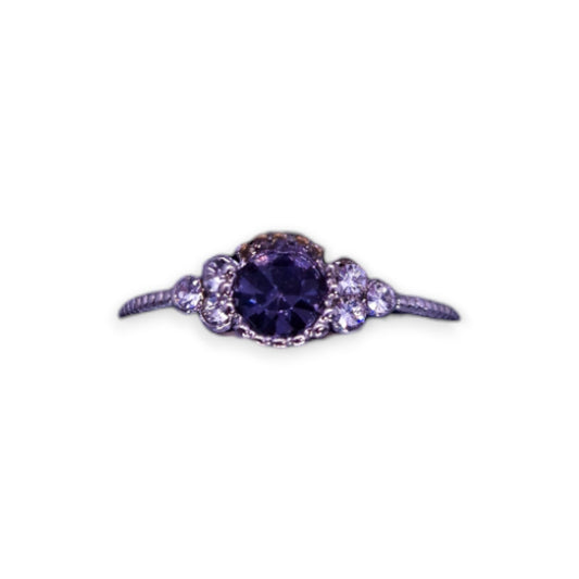 Silver Tone Purple & Clear Stones Classic Ring