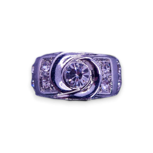 Silver Tone Clear Cubic Zirconia Classic Ring