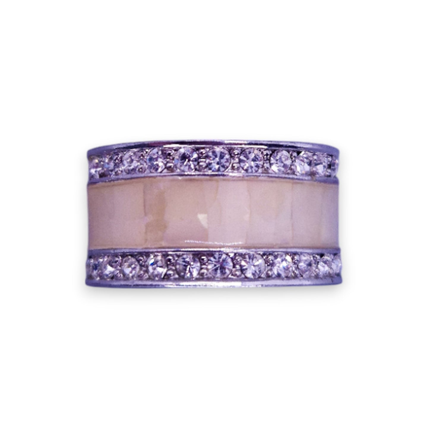 Silver Tone Clear Cubic Zirconia Enamelled Modern Ring
