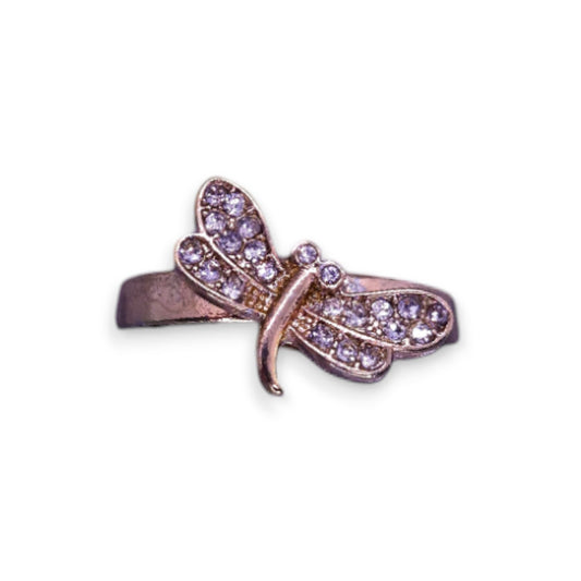 Gold Tone Cubic Zirconia Nature Inspired Dragonfly Ring