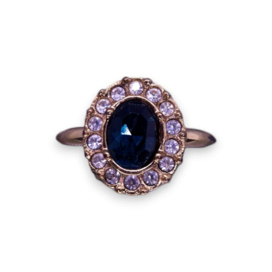 Gold Tone Blue & White Cubic Zirconia Classic Ring