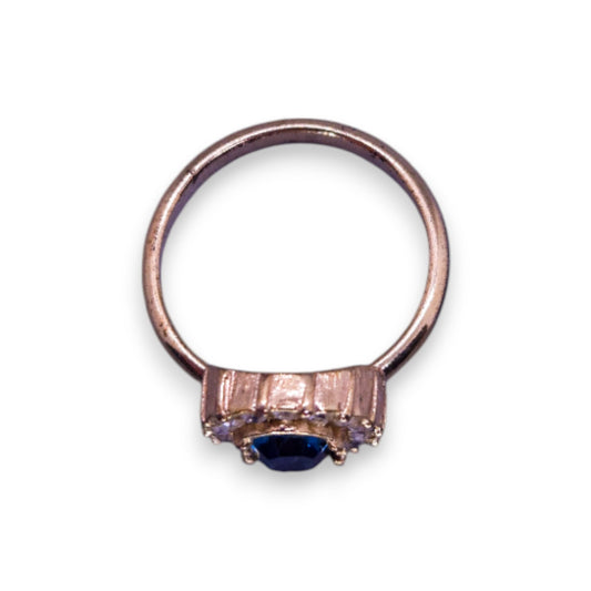 Gold Tone Blue & White Cubic Zirconia Classic Ring