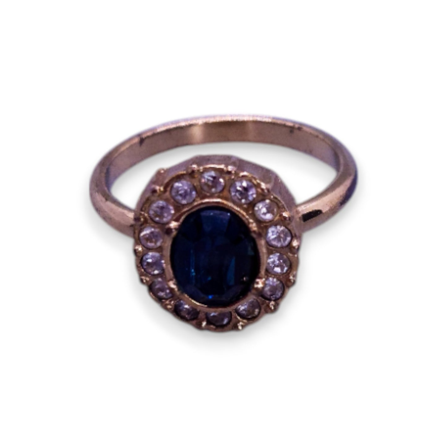 Gold Tone Blue & White Cubic Zirconia Classic Ring