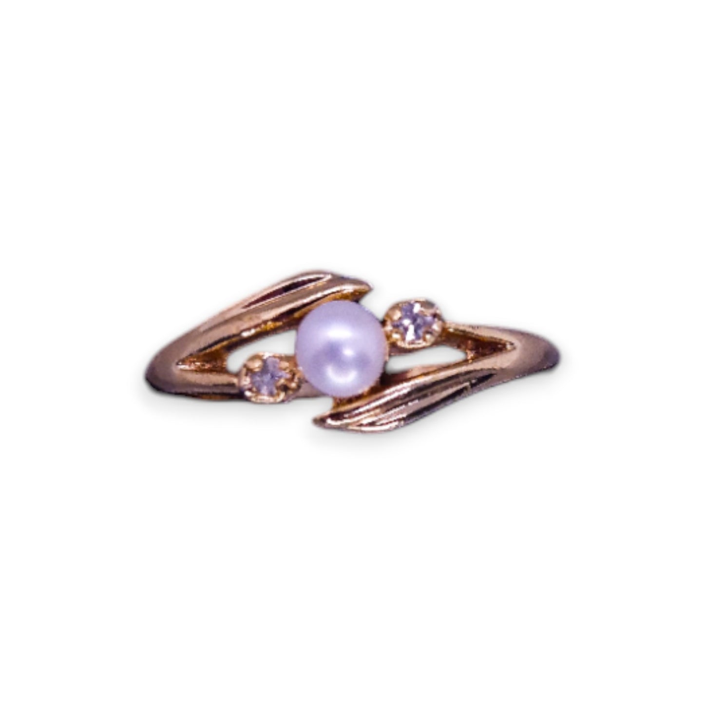 Gold Tone Pearl & Clear Stones Classic Ring