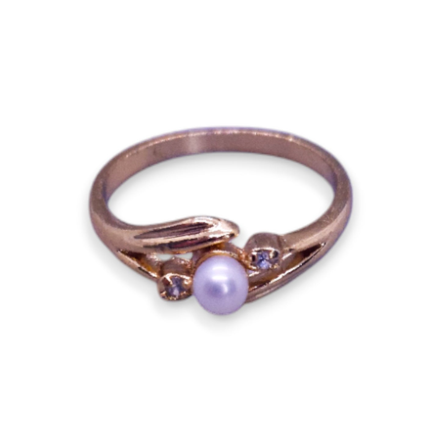 Gold Tone Pearl & Clear Stones Classic Ring