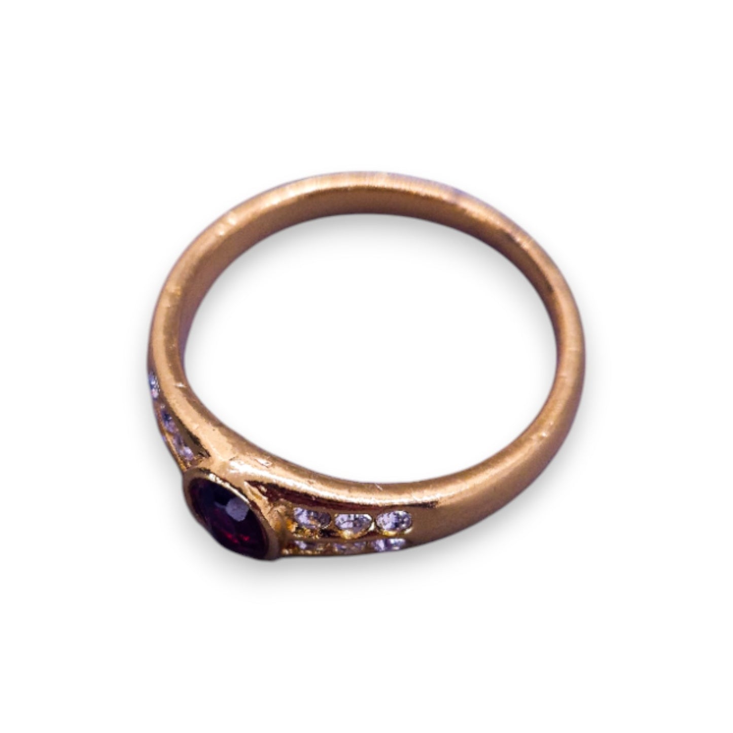 Gold Tone Red & Clear Cubic Zirconia Classic Ring