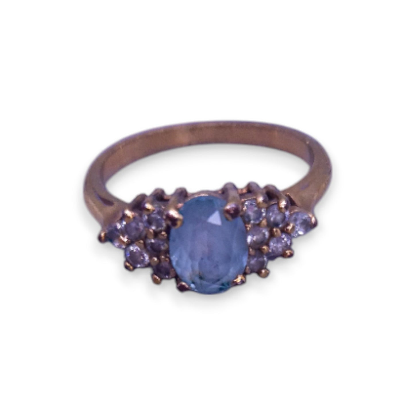 Gold Tone Blue & Clear Cubic Zirconia Classic Ring