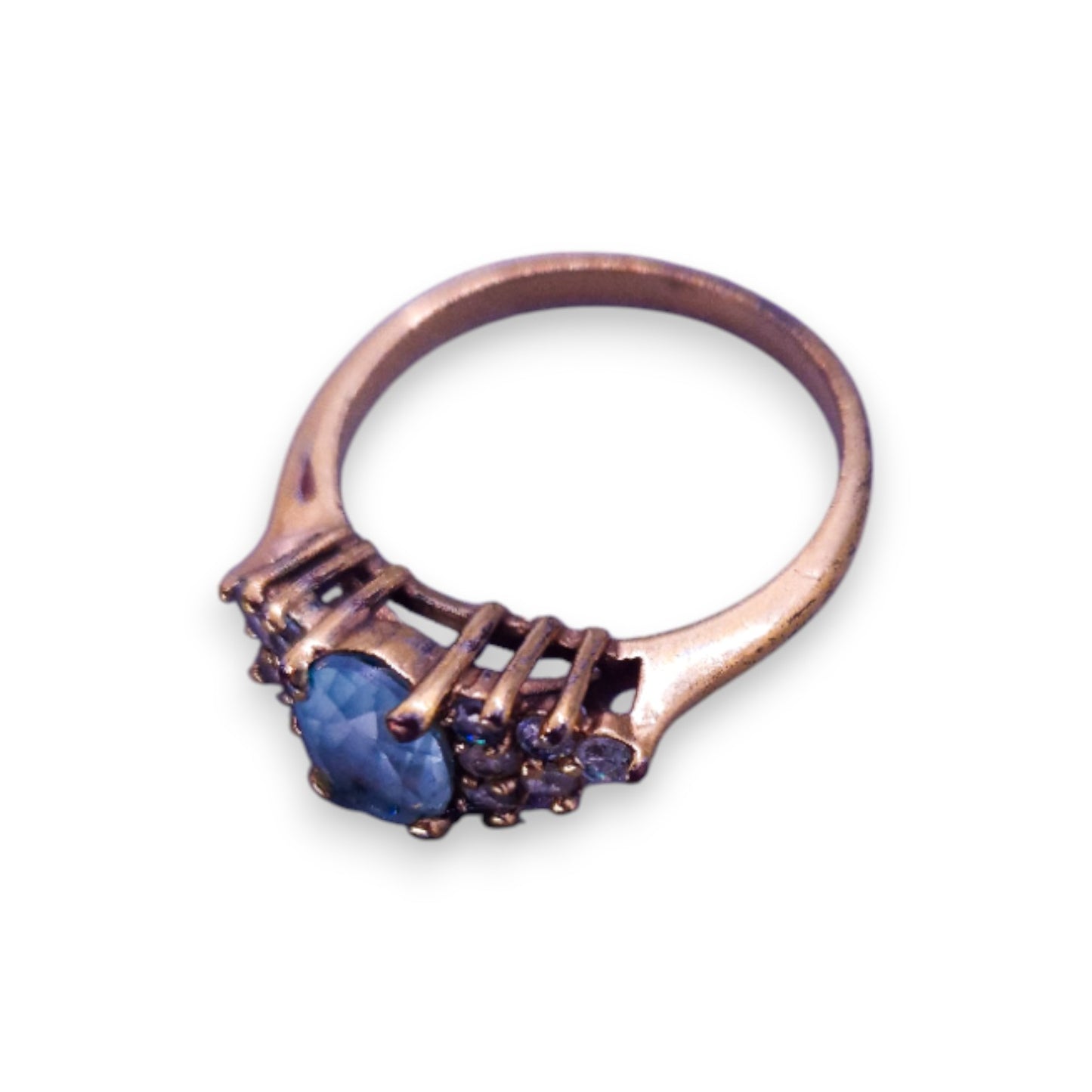 Gold Tone Blue & Clear Cubic Zirconia Classic Ring