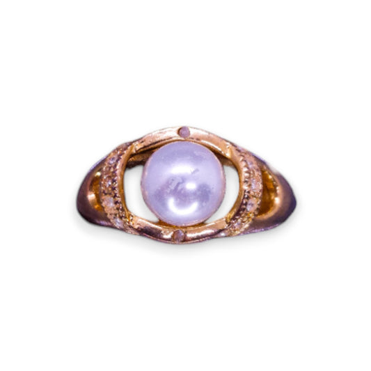 Gold Tone Faux Pearl & Cubic Zirconia Classic Ring