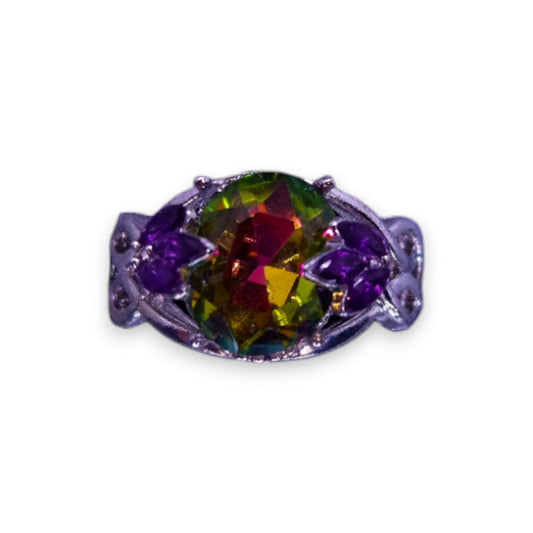 Silver Tone Possible Mystic Topaz & Purple Stones Nature Inspired Ring