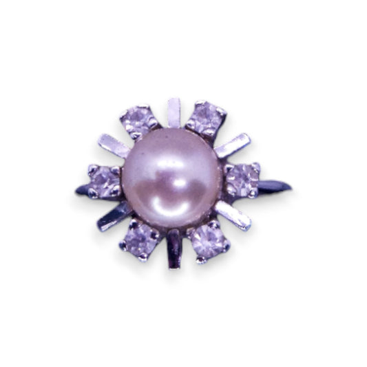 Silver Tone Faux Pearl & Clear Stones Classic Ring