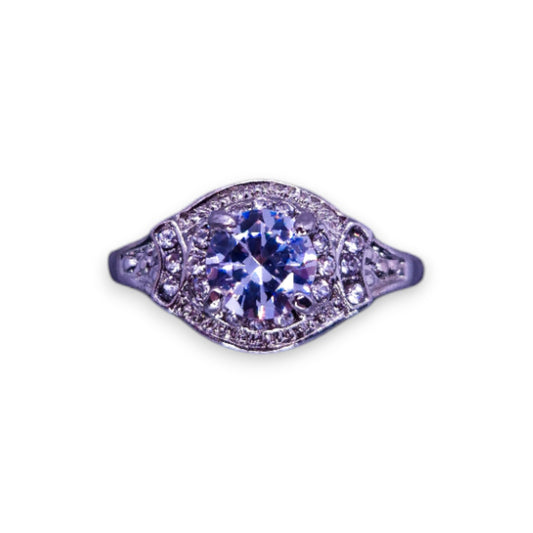 Silver Tone Clear Cubic Zirconia Classic Ring