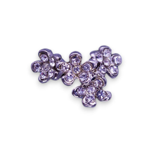 Silver Tone Clear Stones Nature Inspired Flowers Ring