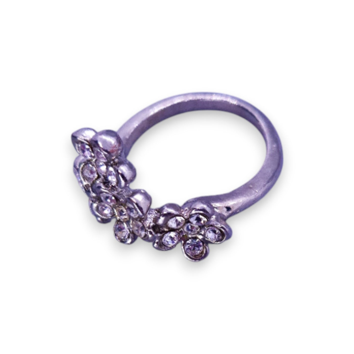 Silver Tone Clear Stones Nature Inspired Flowers Ring