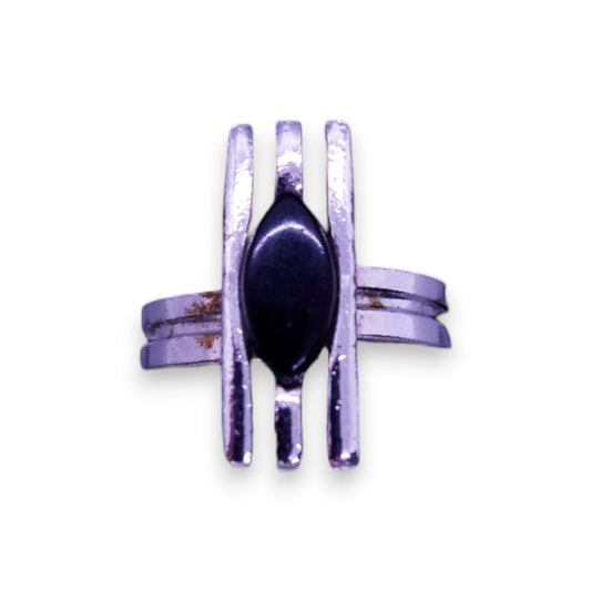 Silver Tone Black Stone Modern Ring