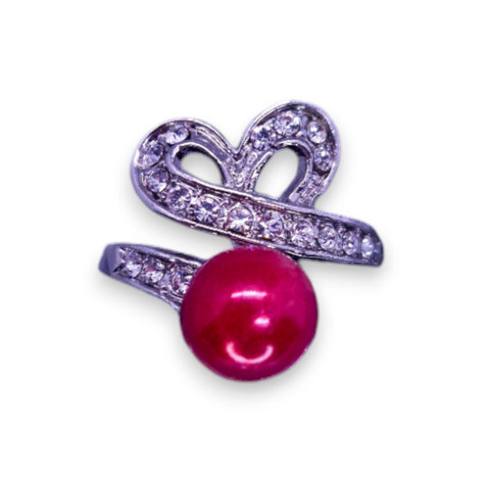 Silver Tone Faux Pearl & Clear Stones Modern Ring