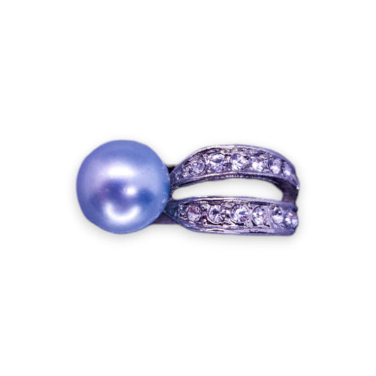 Silver Tone Faux Pearl & Clear Stones Modern Ring