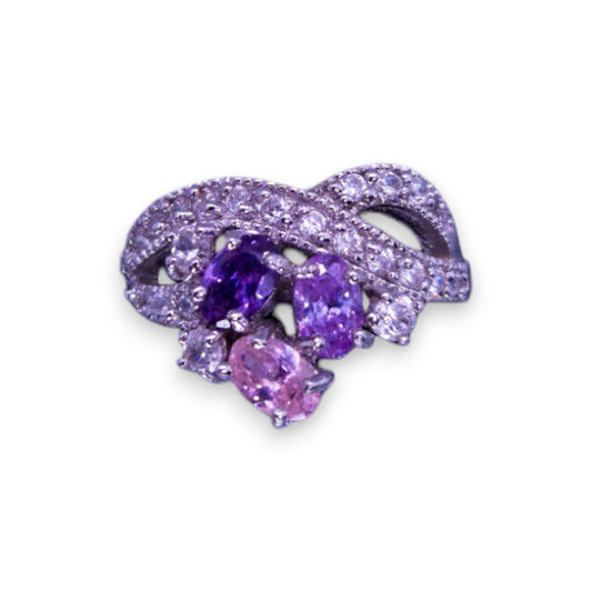 Sterling Silver Clear, Purple & Pink Cubic Zirconia Classic Ring