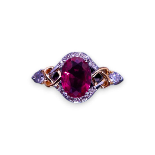 Silver & Gold Tone Pink & Clear Stones Classic Ring