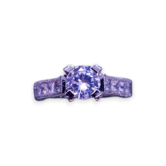 Silver Tone Clear Cubic Zirconia Classic Ring