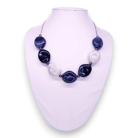 Silver Tone with Plastic Beads Statement Necklace