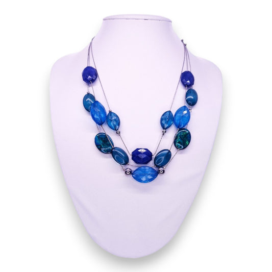 Silver Tone with Plastic Beads Statement Necklace
