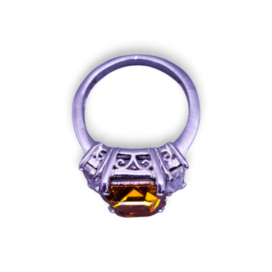 Platinum Bonded Orange & Clear Swarovski Zirconia Modern Ring