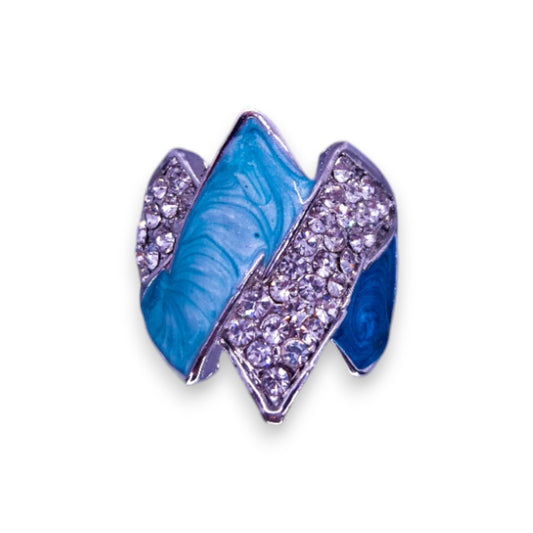Silver Tone Clear Cubic Zirconia Enamelled Art Deco Ring