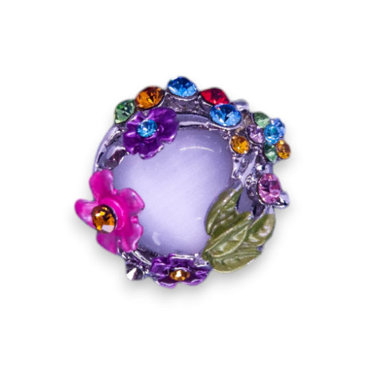 Silver Tone Cloudy & Multi Colour Stones Nature Inspired Ring